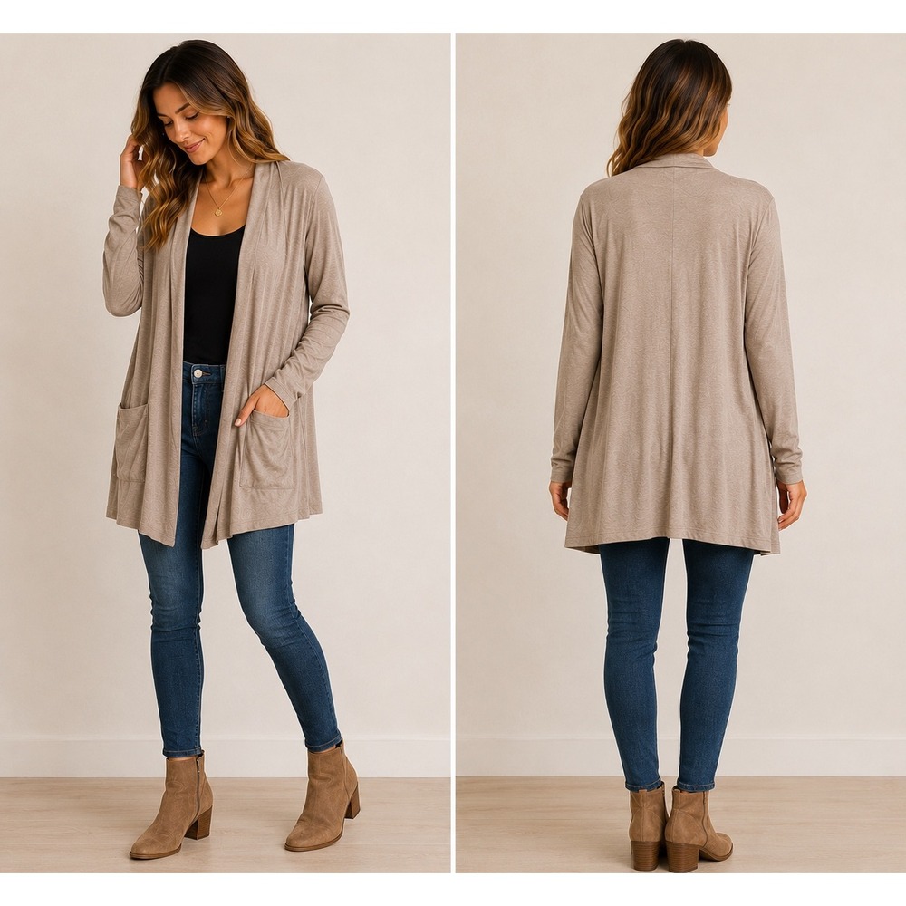 Old Navy Cardigan Womens Small Taupe Brown Open Front Jersey Knit 2010 Vintage‎